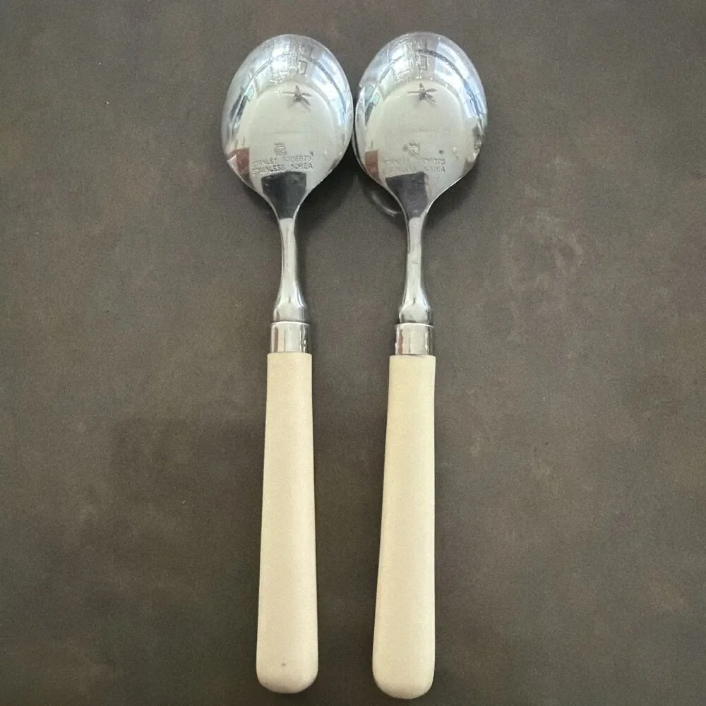 Set Of 2 Stanley Roberts Spectrum Ivory Stainless TEASPOONS 6 1/2